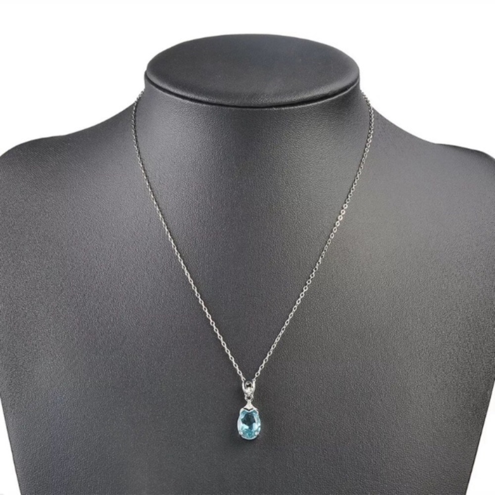 Natural Aquamarine Silver Chain Pendant Necklace - Picture 3 of 5